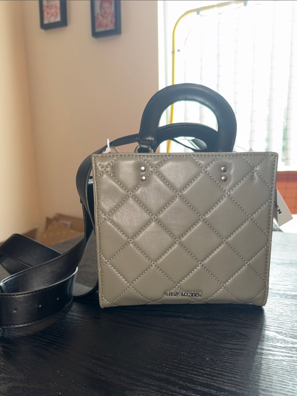 NWT Steve Madden Quilted Olive Green and Black Crossbody Bag